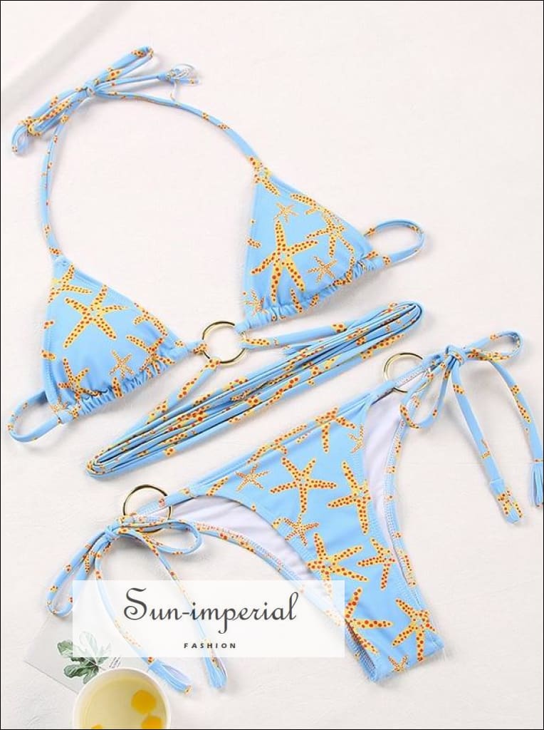 Polka Dot Triangle Halter Bikini Top And Striped Tie Side Bikini Bottoms