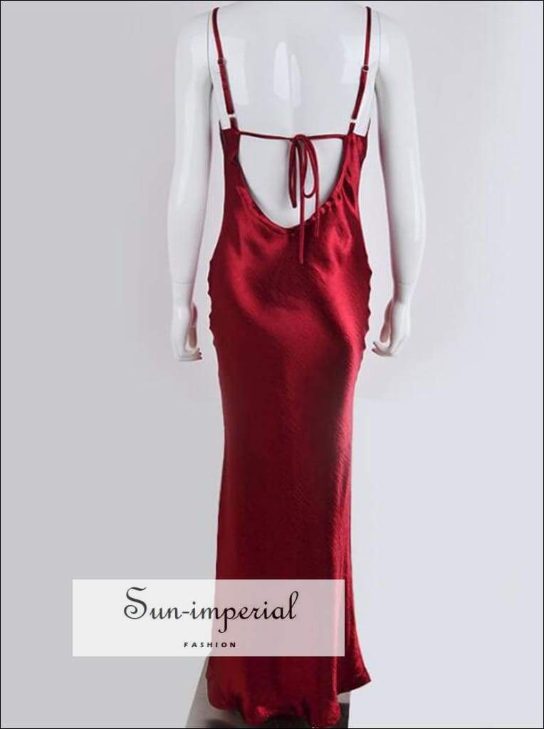Sun-Imperial - Blue Maxi Satin Dress Slim Backless Cowl Neck Cami Straps Cocktail Party Dress JE9 Blue / S