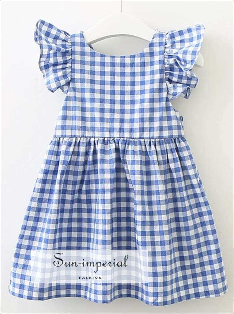 Sun-imperial - blue plaid flying sleeve baby girl ruffles backless kids dress A3B4 Pink / 6T Sun-imperial - blue plaid flying sleeve baby girl ruffles backless kids dress A3B4 Pink / 6T