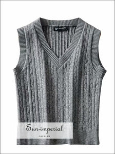Solid White V Neck Women Sleeveless Vest Sweater Knitted Tank BASIC, Basic style, best seller, Casual, casual style Sun-Imperial United 