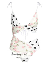 Cut out One-piece Swim Patchwork Dot Printed Women Swimsuit SUN-IMPERIAL United States