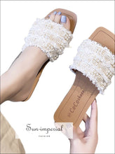Faux Pearl Decor Tweed Flat Slippers SUN-IMPERIAL United States