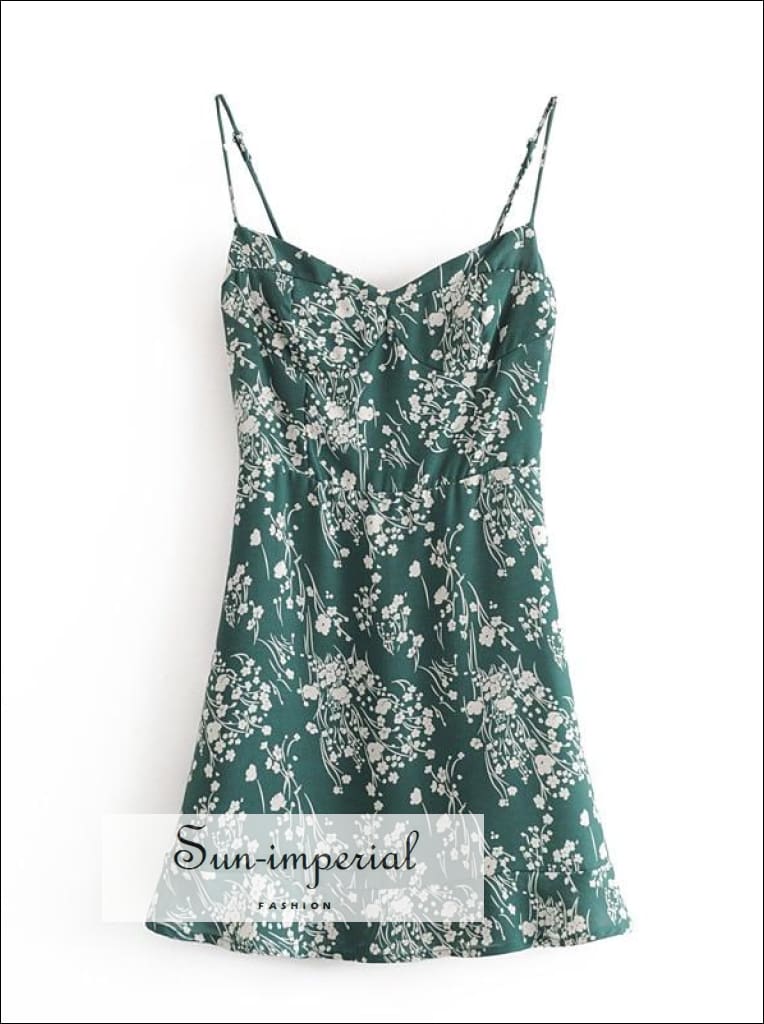 Sun-imperial - green floral cami straps a-line corset style mini dress with  ruffle edge detail  Sun-Imperial
