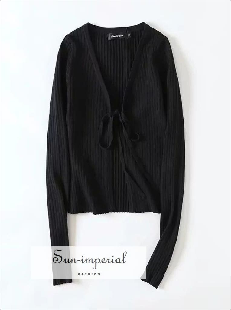 Tie Front Ribbed Crop Cardigan