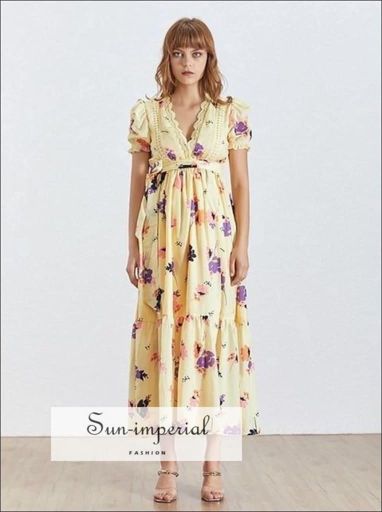 Sun-imperial - havana dress - floral print short sleeve maxi dress for women v neck tie waist Sun-Imperial Sun-imperial - havana dress - floral print short sleeve maxi dress for women v neck tie waist Sun-Imperial