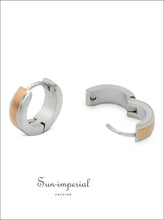 Huggie Hoop Earrings Stainless Steel With Rose Gold Stripes All Earrings, design, earrings, Huggie, Sun-Imperial United States