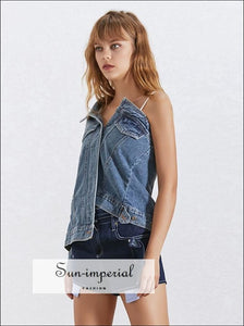 Kent Denim Jacket- One Shoulder Denim Jacket for Women Long Sleeve Asymmetrical side Split top