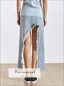 Leona Skirt - Denim Women’s High Waist Split Asymmetrical Maxi Bandage Waist, Skirt, Large Size Skirts, Summer Fashion, Vintage SUN-IMPERIAL