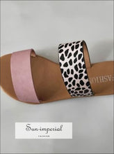 Leopard Double Band Flat Slide Sandals - Black animal print, Flat, Flip Flops, Leather/PU, SUN-IMPERIAL United States
