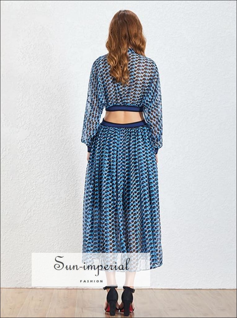 Sun-imperial - malibu dress - blue bohemian style a line sheer cut off waist womens dress maxi long blue / XL Sun-imperial - malibu dress - blue bohemian style a line sheer cut off waist womens dress maxi long blue / XL