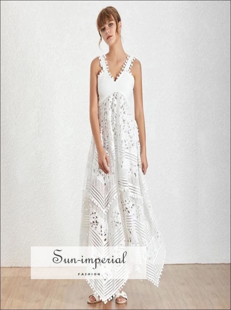 Sun-imperial - mallory dress - vintage Black elegant lace sleeveless sheer asymmetrical maxi dress v White / L Sun-imperial - mallory dress - vintage Black elegant lace sleeveless sheer asymmetrical maxi dress v White / L