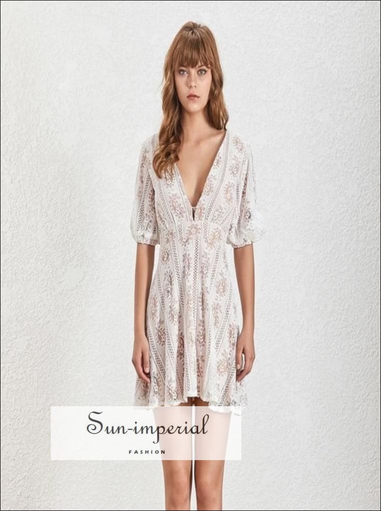Sun-imperial - matilda dress- women vintage mini dress v neck puff sleeve high waist a line floral Sun-Imperial Sun-imperial - matilda dress- women vintage mini dress v neck puff sleeve high waist a line floral Sun-Imperial