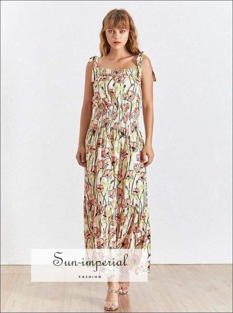 Sun-Imperial - Nice Dress -Floral Print Cami Strap Dress for Women Sleeveless High Waist Maxi Dress Pink / M