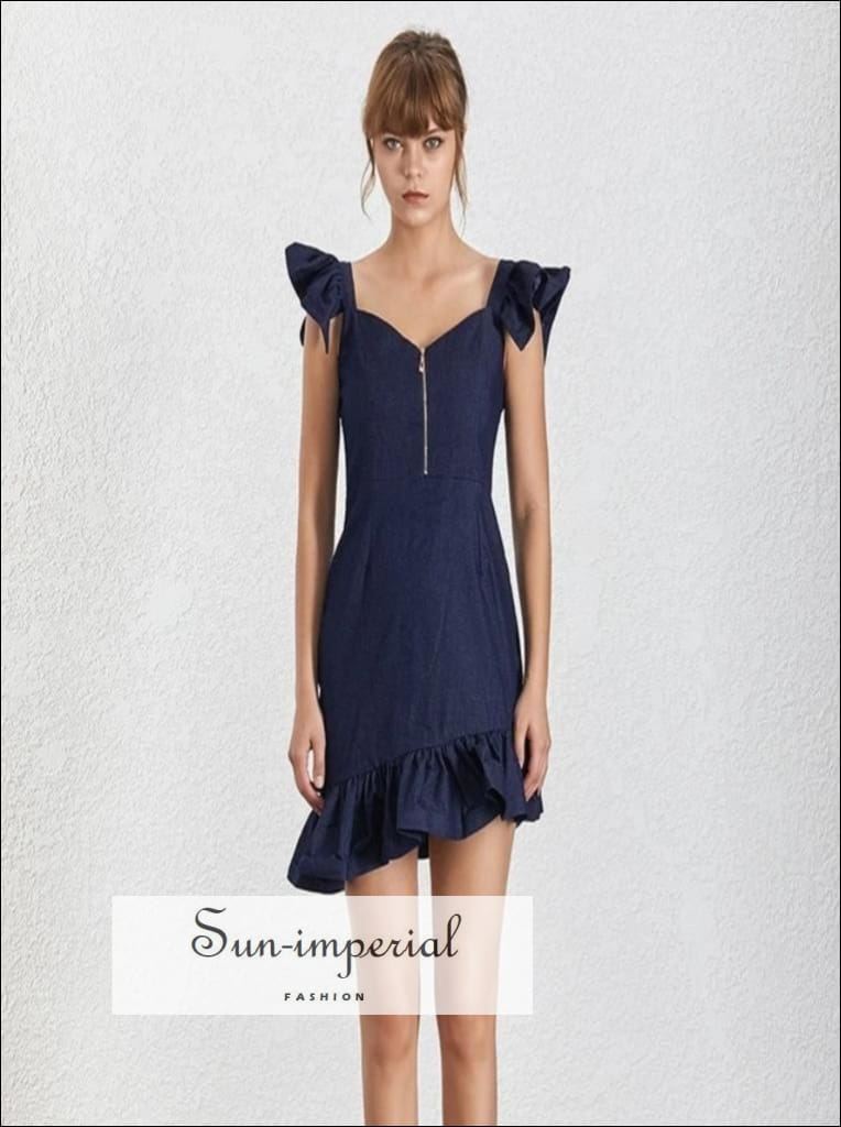 Sun-imperial - night in the city dress - solid black and navy mini dresses ruffle sleeve Sun-Imperial Sun-imperial - night in the city dress - solid black and navy mini dresses ruffle sleeve Sun-Imperial
