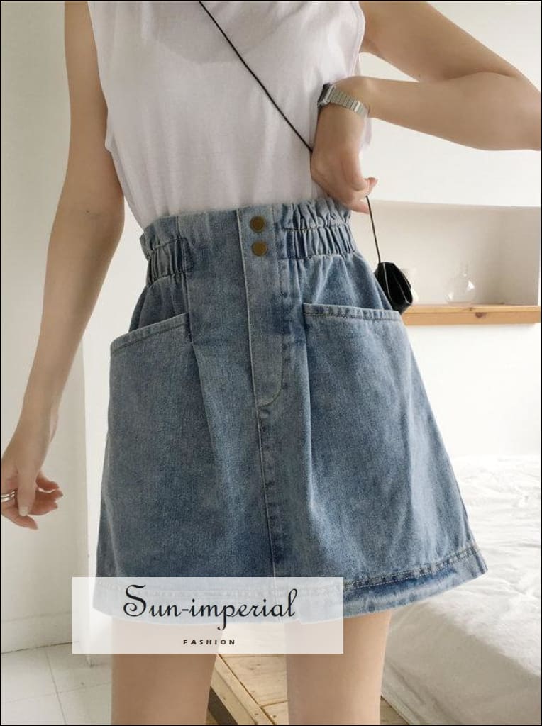 Paperbag waist denim skirt hotsell