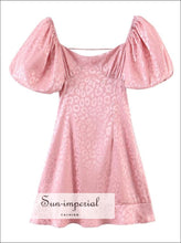 Pink Leopard Satin Mini Dress with Puff Short Sleeve and Lace up back detail best seller, chick sexy style, corset harajuku New Party