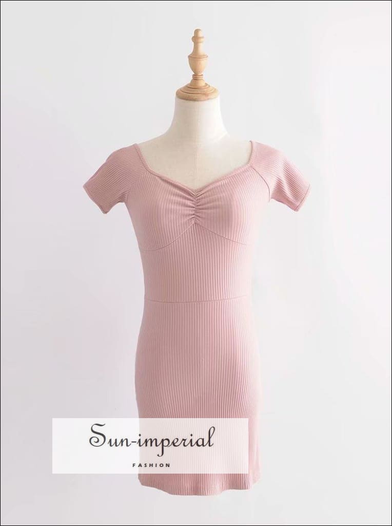 strapless open back dress Pink off the Shoulder Bodycion Sweetheart Neck Ribbed Mini Dress Short  Sleeve