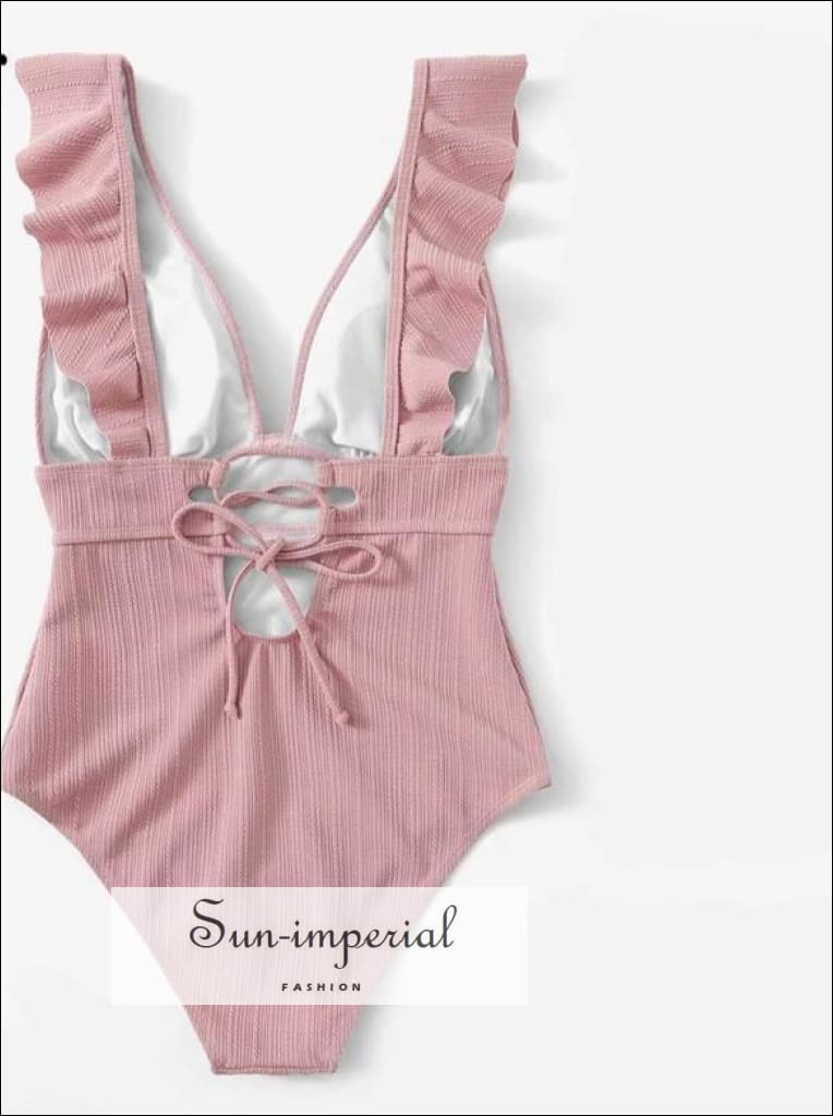 French Ribbon One-Piece Swimsuit – Pink / Black main image 0