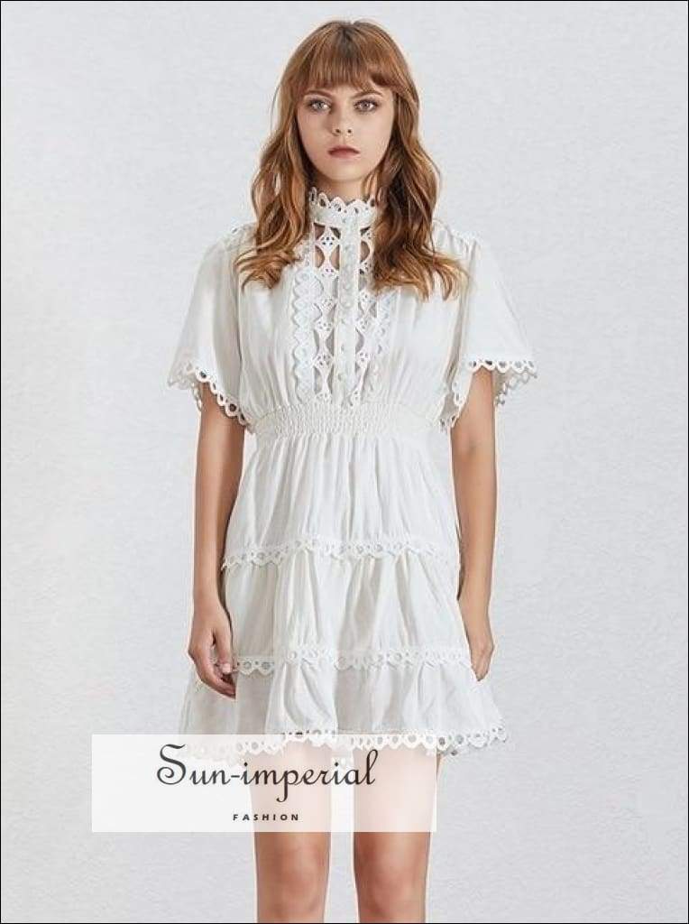 Sun-imperial - piper dress - summer black lace dress for women stand short sleeve high waist midi Sun-Imperial Sun-imperial - piper dress - summer black lace dress for women stand short sleeve high waist midi Sun-Imperial