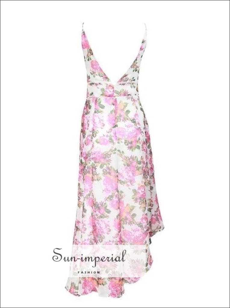 Sun-imperial - pisa dress -vintage maxi floral print sleeveless ruffles v neck asymmetrical dress White / L Sun-imperial - pisa dress -vintage maxi floral print sleeveless ruffles v neck asymmetrical dress White / L