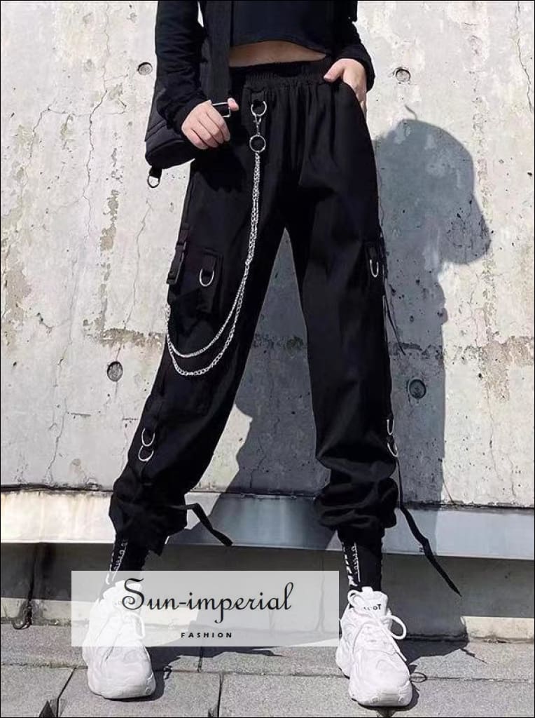 Baggy Pants Chain Cargo Trousers Streetwear Womens Cargo Pants
