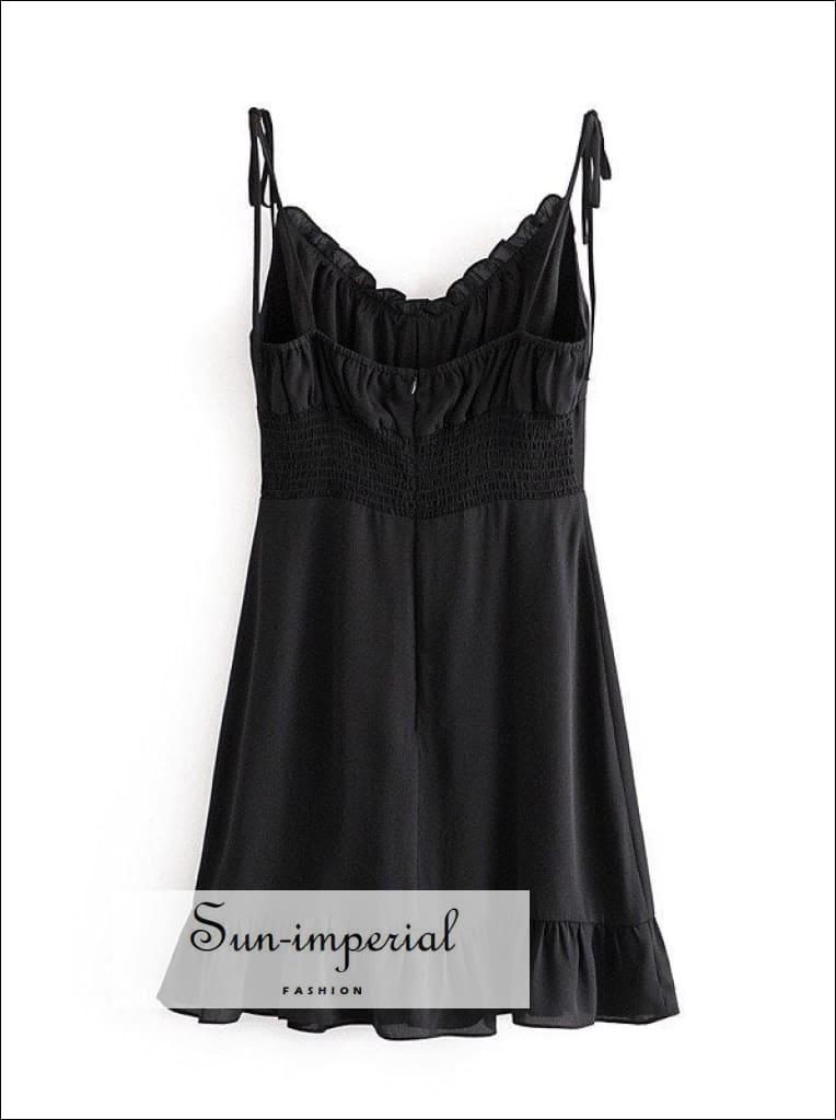 Sun-imperial - Black a-line tie cami strap mini corset style dress with ruffles detail Green / S