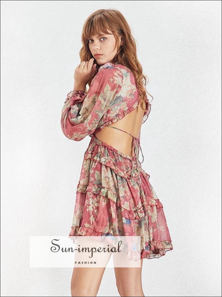 princess polly baby blue dress Summer Vibes Sexy Backless Halter Floral Mini Dress – US PrincessAce main image 1