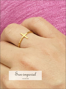 Gold Plated Side Cross Ring Sun-Imperial United States