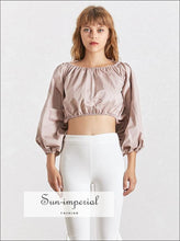 Snow White top in White-  satin Backless Crop top Long Sleeve Blouse Lantern Puffed Sleeve