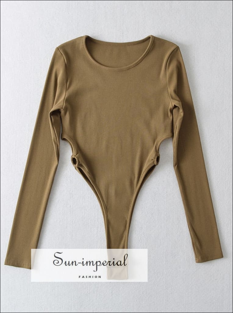 Kaya Rust Brown Long Sleeve Cutout Bodysuit