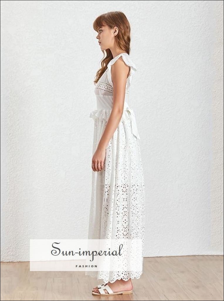 Sun-imperial - strasbourg dress- o neck vintage ruffle sleeveless solid white lace maxi dress Sun-Imperial Sun-imperial - strasbourg dress- o neck vintage ruffle sleeveless solid white lace maxi dress Sun-Imperial