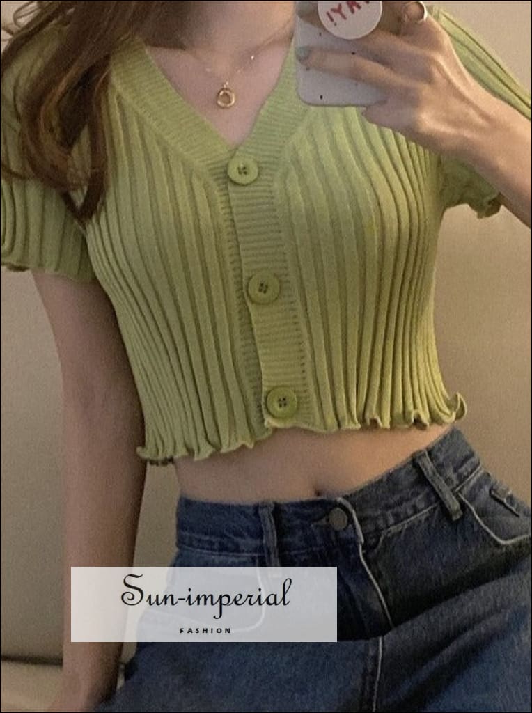 Sun-imperial - women knitted short sleeve cropped cardigan v neck