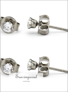 Stud Earring Set Of 2 Cubic Zirconia Earrings Shinny Unisex Silver Round Ear Jewelry $10, All Earrings, CZ Studs, round Sun-Imperial United