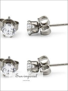 Stud Earring Set Of 2 Cubic Zirconia Earrings Shinny Unisex Silver Round Ear Jewelry $10, All Earrings, CZ Studs, round Sun-Imperial United