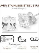 Stud Earrings Set Of 2 Pairs Square Cubic Zirconia Stainless Steel Silver Cz Studs All Earrings, classic designed, cubic zirconia studs, cz