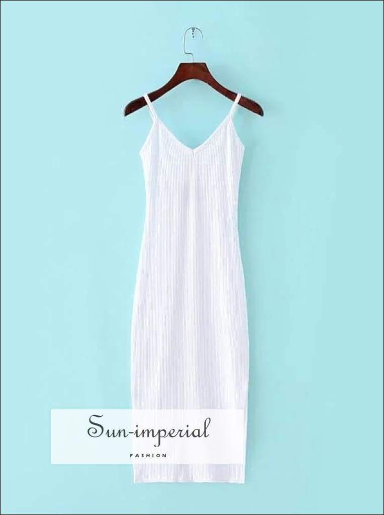 Sun-Imperial - Summer Brief Style Cotton Side Vent Full Dress Slip Dresses EXY Bodycon Dress Midi White / One Size Sun-Imperial - Summer Brief Style Cotton Side Vent Full Dress Slip Dresses EXY Bodycon Dress Midi White / One Size