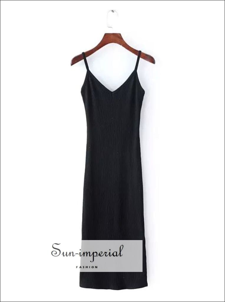 Sun-imperial - summer brief style cotton side vent full dress slip dresses exy bodycon dress midi Black / One Size