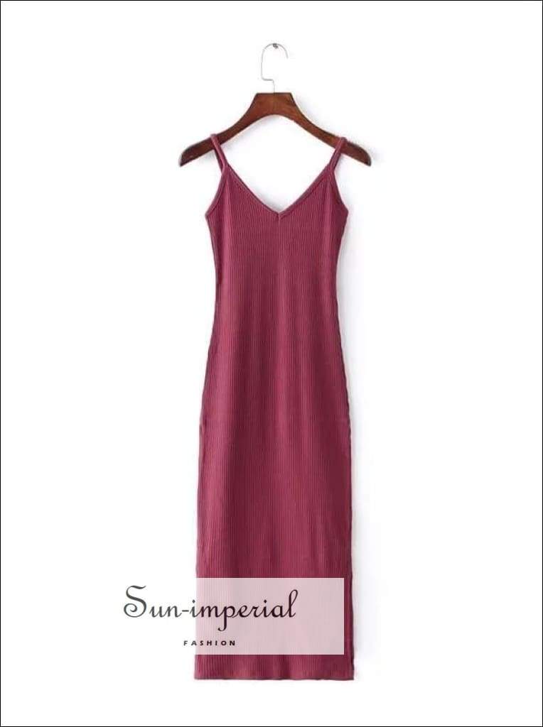Sun-imperial - summer brief style cotton side vent full dress slip dresses exy bodycon dress midi dark red / One Size Sun-imperial - summer brief style cotton side vent full dress slip dresses exy bodycon dress midi dark red / One Size