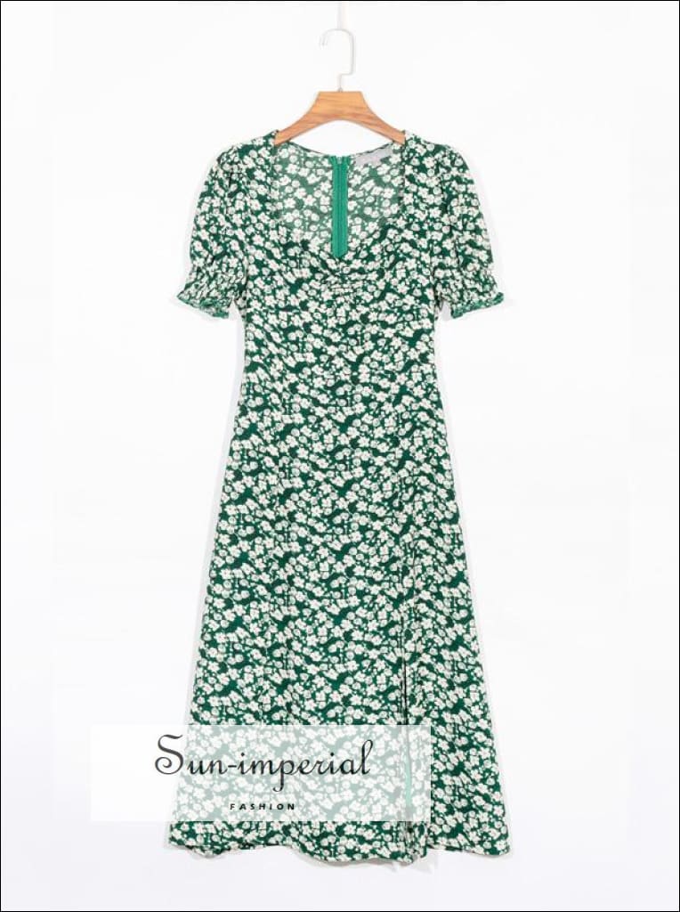 Sun-imperial - summer White dot vintage square collar ruffle decor midi dress 9 / M Sun-imperial - summer White dot vintage square collar ruffle decor midi dress 9 / M
