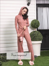 Sun-imperial Casual Hooded Sweatshirt & Drawstring Waist Sweatpants Set High Street 2 piece set, activewear, Basic style, best seller, 