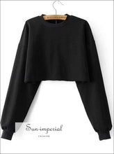 Sun-imperial Crew Neck Long Sleeve Cropped Sweatshirts Dropped Shoulders Cropped Tops High Street