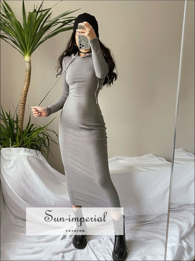 Sun-imperial - Sun-imperial fitted hooded ribbed jersey midi dress Brown / M Sun-imperial - Sun-imperial fitted hooded ribbed jersey midi dress Brown / M