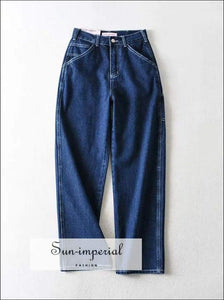 Sun-imperial High Rise Straight Leg Jean Dark Wash Relaxed Fit Denim Pants High Street Fashion