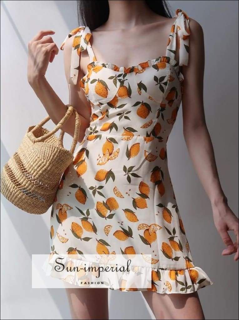 Sun-imperial - Sun-imperial strapless straps women dresses lim print ruffles elastic waist short Orange / L Sun-imperial - Sun-imperial strapless straps women dresses lim print ruffles elastic waist short Orange / L