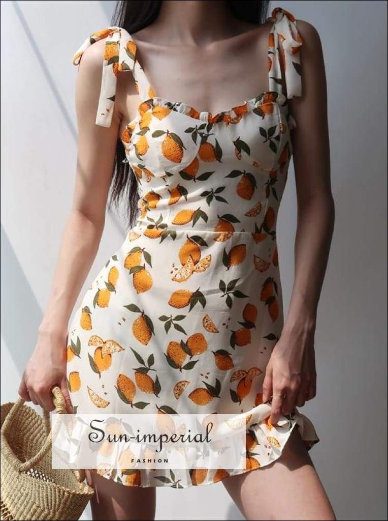Sun-imperial - Sun-imperial strapless straps women dresses lim print ruffles elastic waist short Orange / L Sun-imperial - Sun-imperial strapless straps women dresses lim print ruffles elastic waist short Orange / L