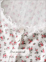 Sun-imperial Women Button up Floral Print Crop T-shirt with Lace Neckline High Street Fashion