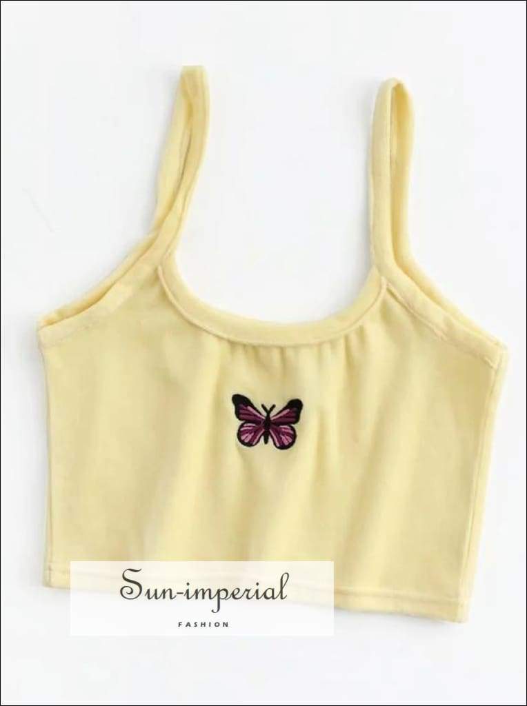 Sun-imperial Women Embroidery Butterfly Velvet Tank top High Street Fashion