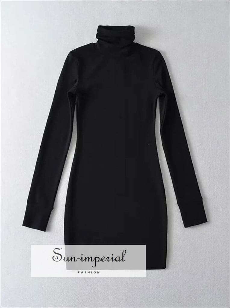 Sun-imperial - sun-imperial Women Roll Neck Form Fitting Long Sleeve Mini Dress Black / S Sun-imperial - sun-imperial Women Roll Neck Form Fitting Long Sleeve Mini Dress Black / S