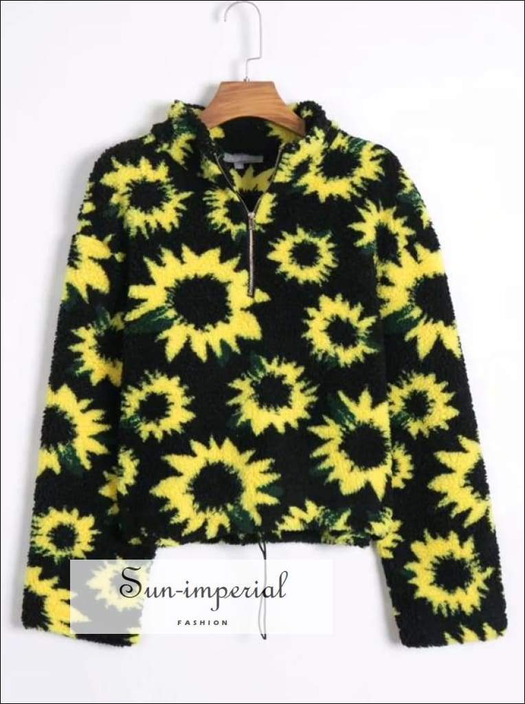 Sun-imperial sun-imperial women sunflower print half zip fleece
