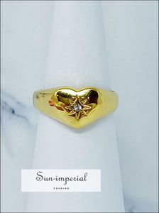 Gold Plated Sunburst Heart Signet Ring Sun-Imperial United States